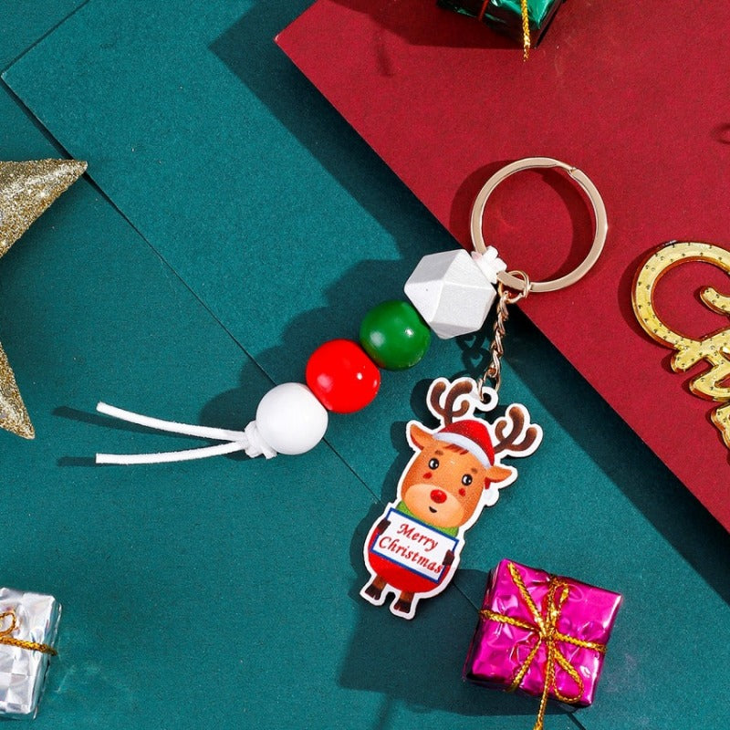 Wholesale Christmas Elk Santa Claus Beaded Keychain